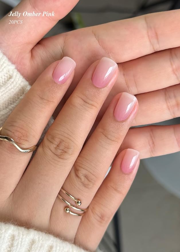 Semi Cured Gel Nail Strips (Jelly Omber Pink), 20 Pcs Gel Nail Wraps, Stickers, Salon Quality, Long Lasting, Works with Any Lamps