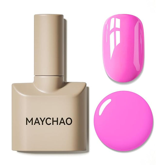 MAYCHAO 15ML Hot Pop Pink Gel Nail Polish 1Pc Pop Pink Gel Polish Soak Off UV LED Nail Polish Nail Art Starter Manicure Salon DIY at Home, 0.5 OZ