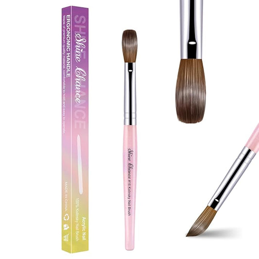 Acrylic Nail Brush Size 16, 100% Pure Kolinsky Nail Brush for Acrylic Application, Professional Nail Extension Manicure Tool Nail Drawing Pen for DIY Home Salon(Pink)