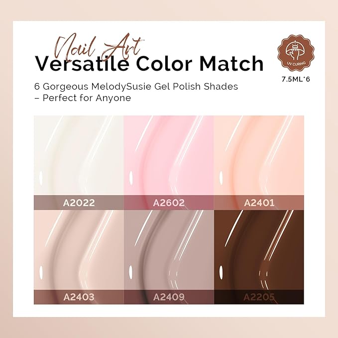 MelodySusie Nude Brown Gel Nail Polish Set - 6 Colors Milky Beige Neutral Pink Soak Off UV LED Gel Polish Gift for Women Nail Art Manicure Salon DIY Nail Design Decoration at Home