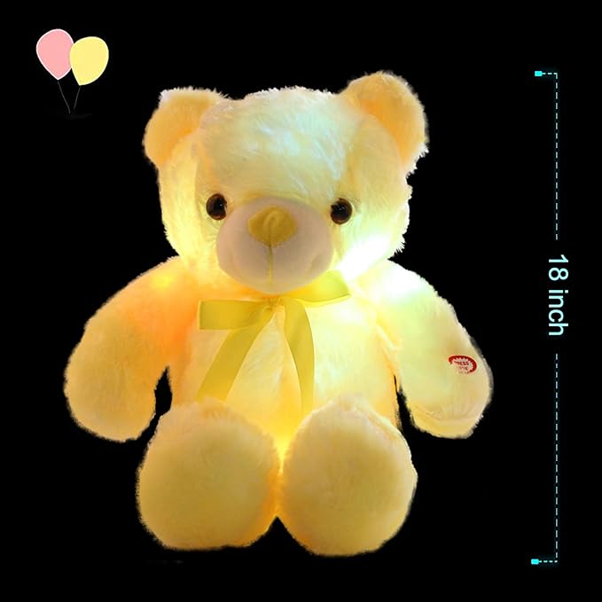 LED Teddy Bears Stuffed Animals, Cute Yellow Glow Bear Plush Toys Creative Colorful Luminous Light Up Doll Gifts for Bedroom, Kids, Baby, Valentine,18 inch