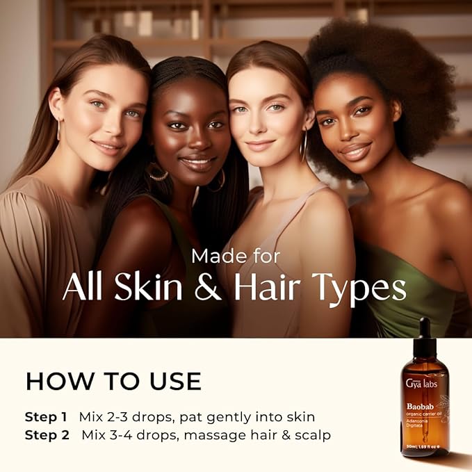 Gya Labs Baobab Carrier Oil - 1.7 Fl Oz - for Hair, Skin, Face, Scalp & Body Massage