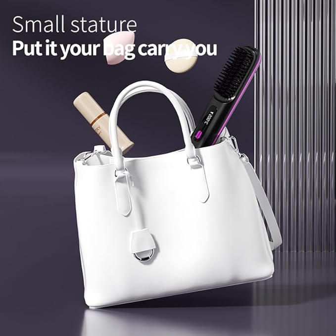 Go Brush Pro 2025 Cordless Hair Straightener Brush – 3 Heat Settings, USB Rechargeable, 2-in-2 Straightener & Curler, Ionic Anti-Static for All Hair Types (Black)