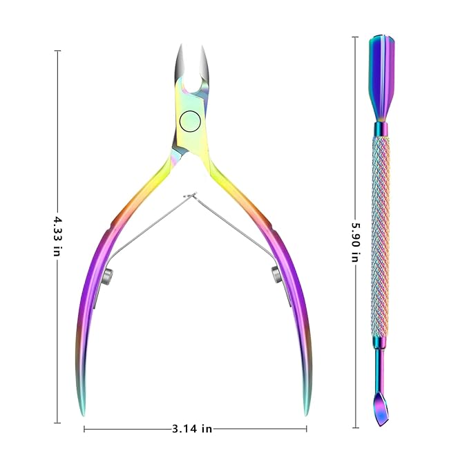 Cuticle Remover Trimmer Pusher Nippers - Cuticle Remover Professional Durable Toe Pedicure Nail Manicure Tools Set, Stainless Steel Cuticle Nipper Cutter Clipper (Colored Pusher)