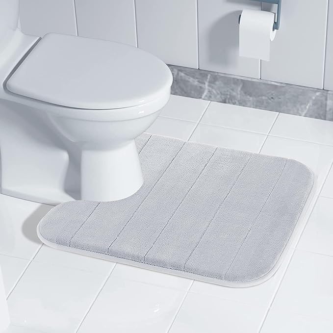 Yimobra Memory Foam Toilet Bath Mat U-Shaped, Commode Contour Rug, Soft and Comfortable, Super Water Absorbent, Non-Slip, Thick, Machine Wash Bathroom Commode Contour Rug, 24 X 20 Inches, Silver