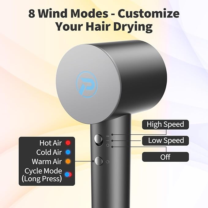 Hair Dryer - 110,000 RPM Professional Hair Dryer with Diffuser, Ionic Blow Dryer, 8 Wind Modes, Magnetic Nozzles, Fast Drying for All Hair Types - Ideal Christmas Gift for Women