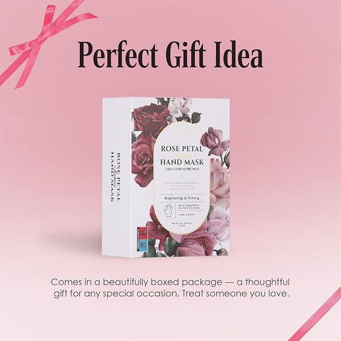 Koelf Rose Petal Satin Hand Mask (10pairs) - Intensive Nourishing, Moisturizing Gloves, Rose Scented Hand Repair Masks with Peptide, Collagen, Shea Butter for Silky Smooth Skin, Hand Treatment