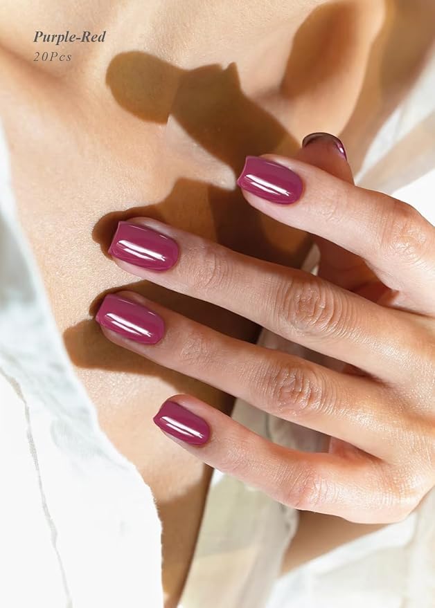 Semi Cured Gel Nail Strips (Purple-Red), Fall, 20 Pcs Gel Nail Wraps, Stickers, Salon Quality, Works with Any Lamps