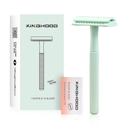KINGHOOD Safety Razor for Women with 10 Double Edge Razor Blades, Single Blade Razors for Women and Men, Resuable razor, Plastic Free - Green