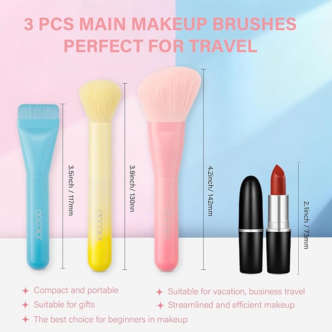 docolor Makeup Brushes 3PCS Foundation Powder Blush Brush Premium Face Makeup Brush For Applying & Blending powder, foundation, bronzer & blush with Liquid, Cream & Powder Cosmetic Vegan Cruelty-Free