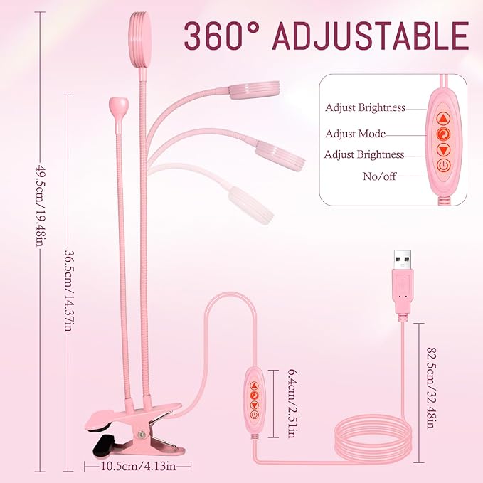 AORAEM LED Nail Lamp Double-Headed UV LED Light Quicky-Dry Duck Neck UV Lamp Dryer Curing Light with Portable Gooseneck and Clamp Flash Cure U V Light for Gel Nails Professional Home DIY Salon Pink