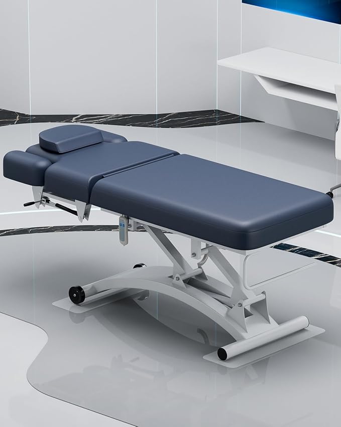 SyyBhb Professional Hi-Lo Electric Massage Table with Wheels, Haydraulic Adjustable Backrest Downward for Treatment/Facial/Beauty/Spa/Physical Therapy Blue