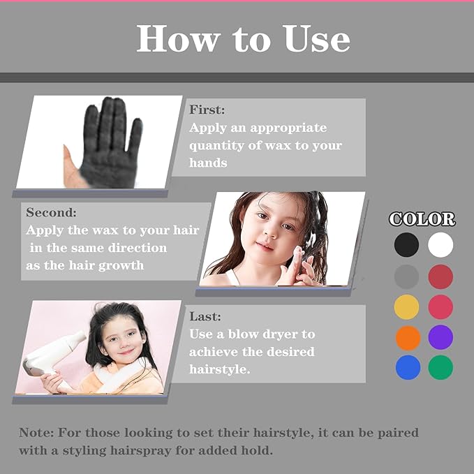 Black Hair Color Wax, Temporary Hair Color Wax, Temporary Hair Dye for Dark Hair, Washable, Kids, Halloween, Cosplay, Party, Girls