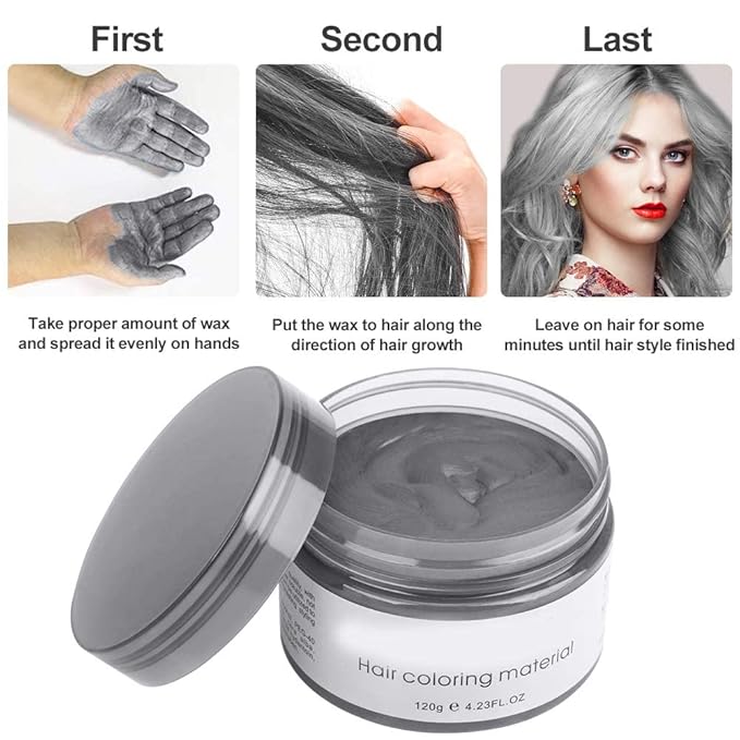 Temporary Silver Gray Hair Spray Color Wax, 4.23 Ounces Washable Hair Wax Color, Natural Disposable Grey Hair Color Wax Dye Pomades for Women Men,Christmas Parties,Role Playing,Cosplay,Halloween(Gray)