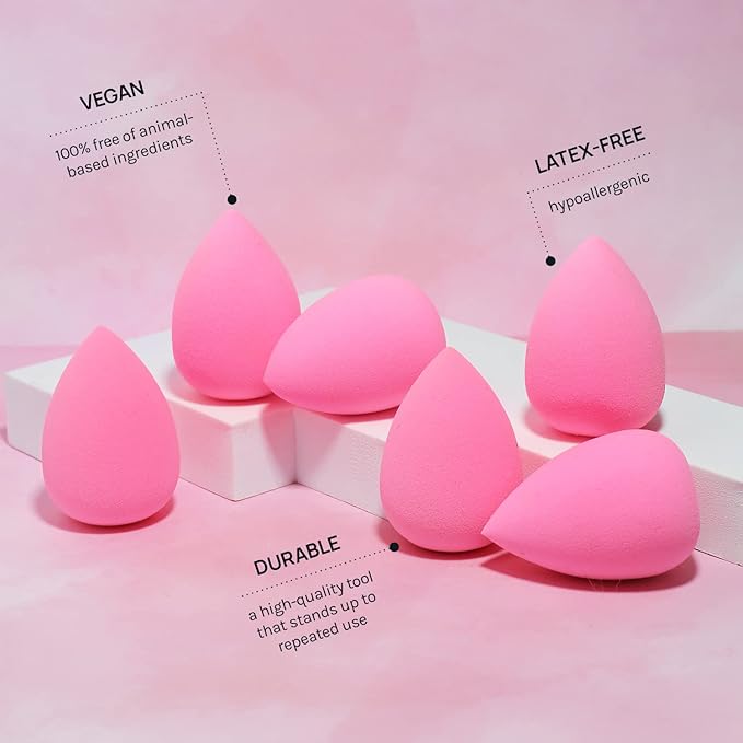 AOA Studio Collection Makeup Sponge Set Makeup Blender Latex Free and High-definition Super Soft Set of 6 Makeup Blender For Powder Cream and Liquid, Beauty Cosmetic Beveled Shape (Pink)