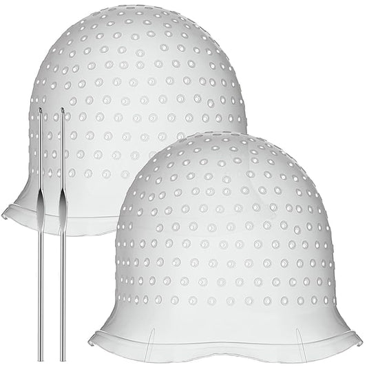 2 Pcs Hair Coloring Highlighting Cap Reusable Silicone Highlight Cap Pull Through Caps for Hair Coloring Frosting Cap with Hook Hair Dye Cap with Holes Hair Salon Tools Hairdressing Highlighting Kit