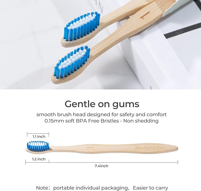 Bamboo Toothbrushes 10 Count, BPA-Free, Soft Plant-Based Tapered Bristles, Natural Wooden Toothbrush for Adults, Biodegradable Compostable Travel Tooth Brushes