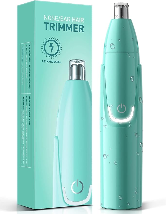 Rechargeable Ear and Nose Hair Trimmer - 2025 Professional Painless Eyebrow & Facial Hair Trimmer for Men Women, Powerful Motor and Dual-Edge Blades for Smoother Cutting Mint Green