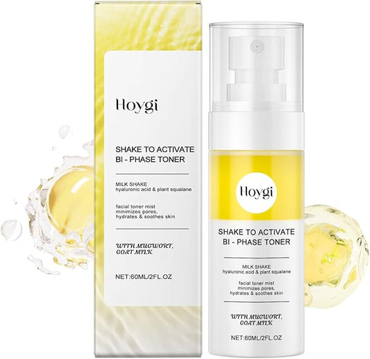 Bi-Phase Hydrating Facial Mist with Hyaluronic Acid & Goat Milk, Shake-to-Activate Formula for Intense Moisture & Soothing Relief, Lightweight Spray with Plant Squalane, for Sensitive Skin, 2 fl oz