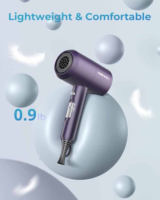 SHRATE Lightweight Ionic Hair Dryer with Diffuser - Powerful 1800W Blow Dryer for Fast Drying - Professional Low Noise Mini Hair Dryer for Travel, Gifts, Hair Styling