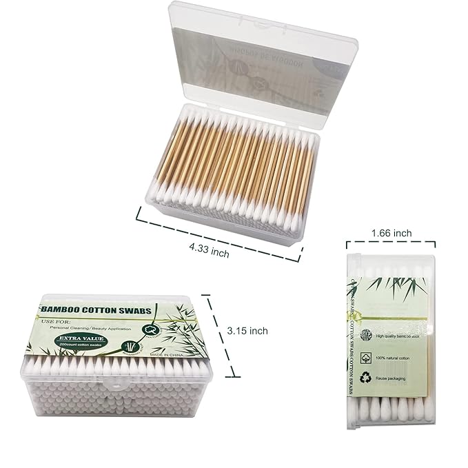 Bamboo Cotton Swabs, Biodegradable Wood Cotton Buds 1000pcs