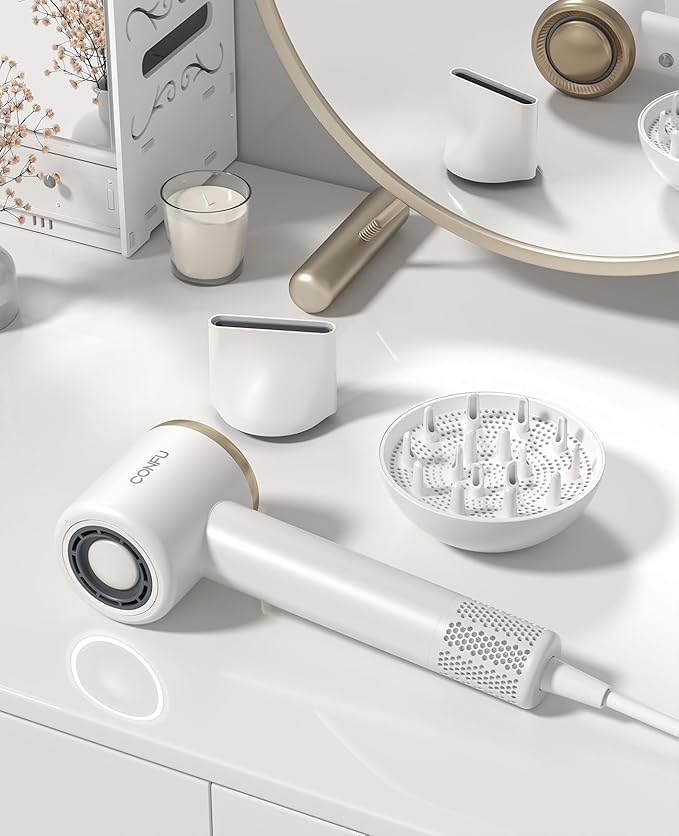 CONFU Professional Hair Dryer with Diffuser - 110,000 RPM High-Speed Ionic Blow Dryer for Fast Drying & Frizz Control - Lightweight for Home, Travel, Curly Hair