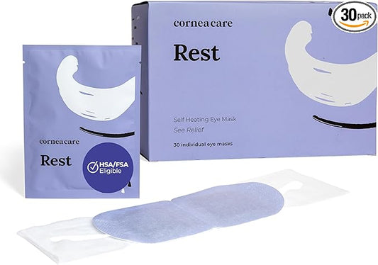 CorneaCare Rest: Self Heating Warm Compress for Dry Eyes | Heated Eye Mask for Fast Relief | Steam Mask for Stye Care | No Microwave or Washcloth Needed | Travel Ready Warm Compress | 30 Count