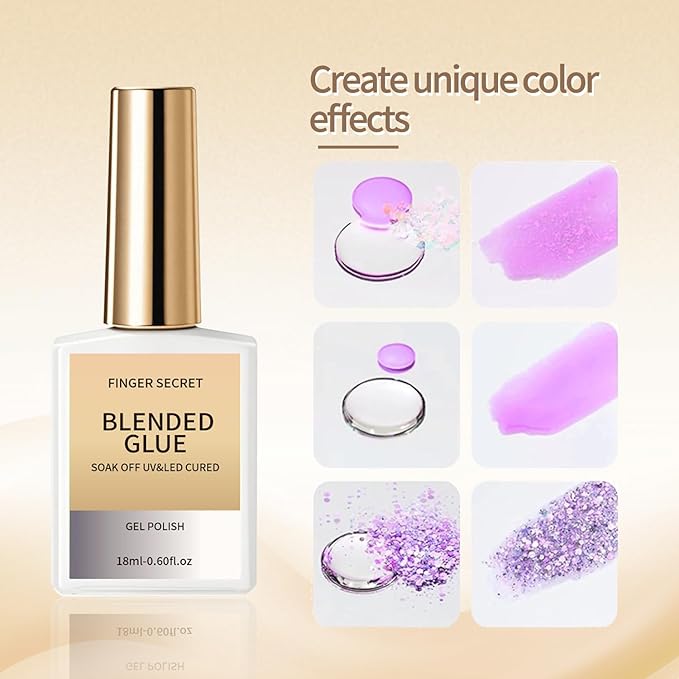 Blended Glue - Premium Gel Nail Polish Thinner for Seamless Blending Color Ombre Mixing Glitter Blend Sequin,18ml Gel Nail Polish for DIY Nail Designers & Manicure Salons