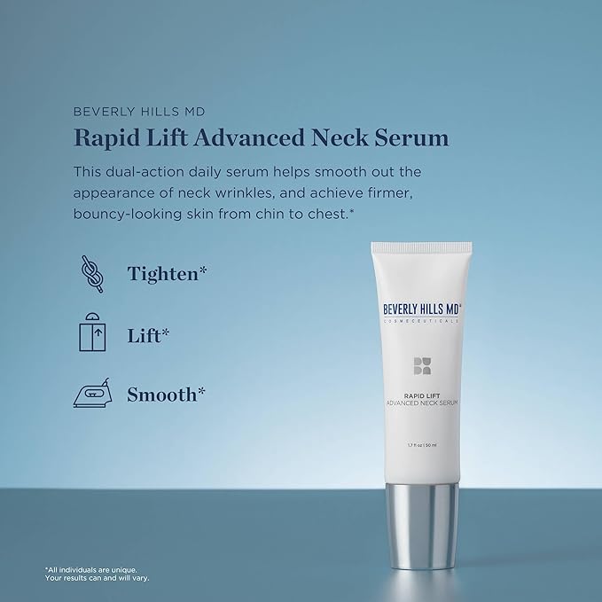 Beverly Hills MD Rapid-Lift Advanced Neck Serum- Reduce Wrinkles & Tone Skin- Anti-Aging Formula for Lifting and Smoothing Sagging Skin on Neck, Chin, & Chest w/Polyphenols (Old Formula)