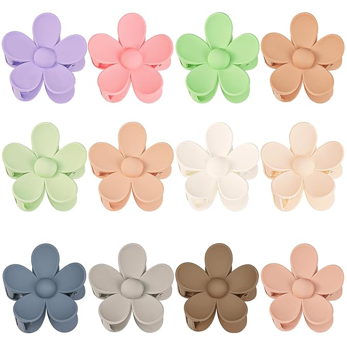 12 Pieces Flower Hair Clips for Women, Girls - Large Jaw Clips with Strong Hold for Thick & Thin Hair, 12 Matte Morandi Colors