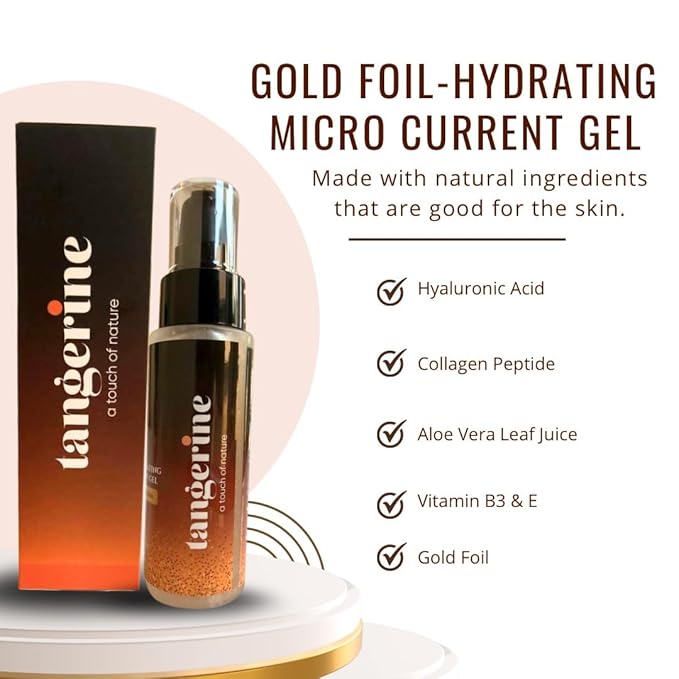 Microcurrent Gel for face moisturising and skincare facial Hydrating solution with gold foil, hylurionic acid, Vit B3,E and alovera Juice