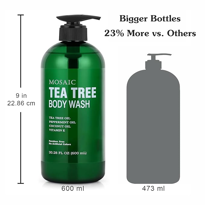 AnatoliaDaphne Tea Tree Body Wash and Shower Gel with Vitamin E for Jock Itch, Eczema, Ringworm, Body Odor, Body Wash Women & Men with Added Body Oils,LARGE 20.2 FL Oz Bottle (Tea Tree, Pack of 3)