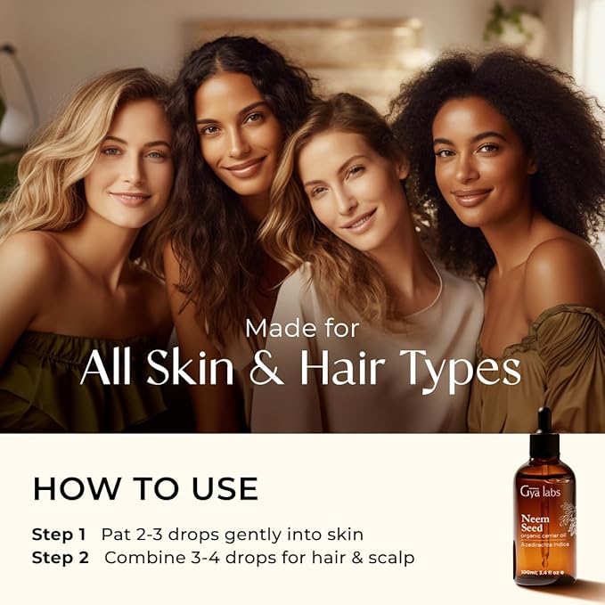 Gya Labs Neem Carrier Oil - 3.4 Fl Oz - for Hair, Skin, Face, Scalp & Body Massage