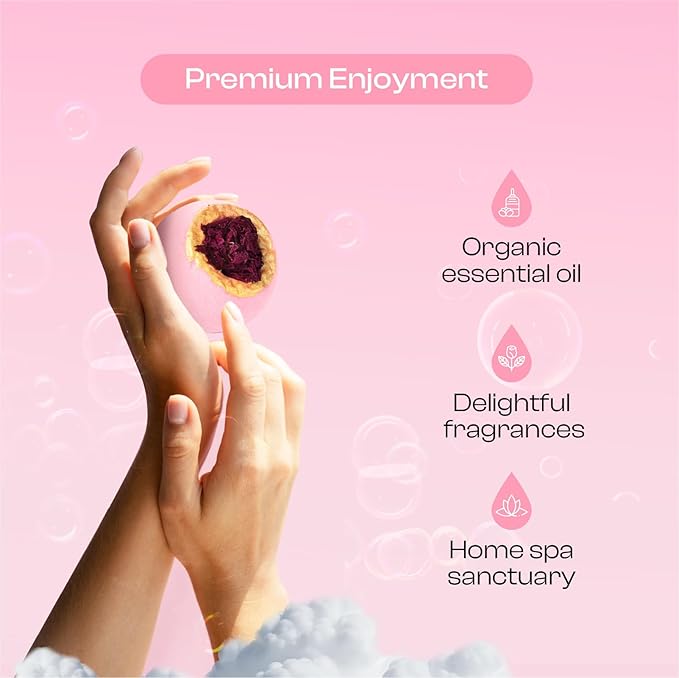 Bath Bombs for Women, Gift Set of 6 Fizzies Luxury Large Size with Real Flowers and Natural Organic Essential Oil, Self Care Gifts for Women, Mon, Daughter, Girlfriend, Kids,Pack of 6 (Rose)