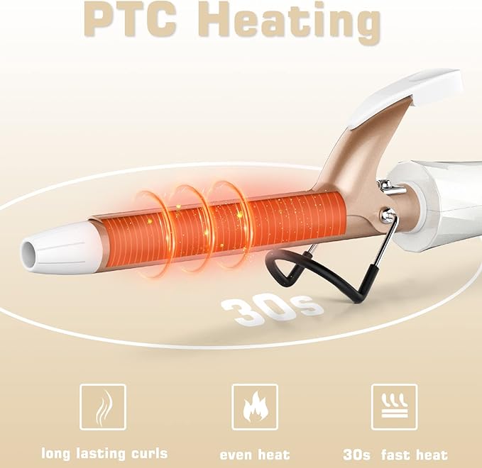 3/4 Inch Curling Iron for Short Hair, Dual Voltage Hair Curling Iron Ceramic, Professiona Curling Wand Tourmaline(Champagne Gold)