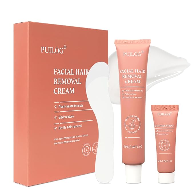 Facial Hair Removal Cream for Women, Soothing Hydrating Depilatory Cream Kit, Painless & Flawless Face, Upper Lip, Chin Hair Remover, Gentle for Sensitive Skin