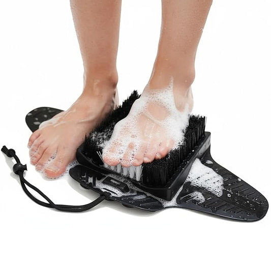 Efforest Shower Foot Scrubber Mat with Pumice Stone - Cleans, Smooths & Removes Dead Skin on Foot Without Bending, Foot Callus Remover with Non-Slip Suction Cups (Black)
