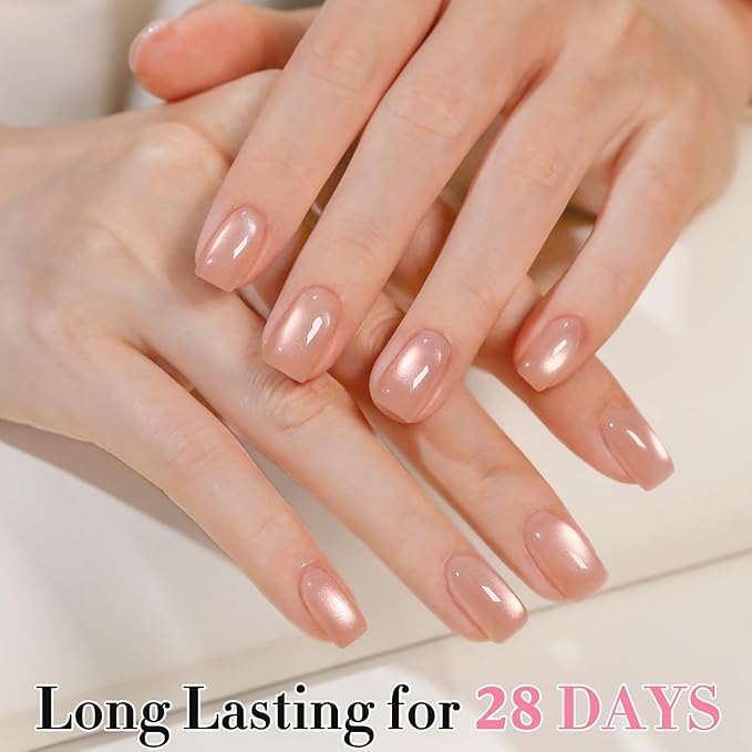 Double Rhythm 0.5 OZ Cat Eye Gel Polish with Magnet 15ML Holographic Glitter Shimmer Translucent Jelly Color Magnetic Nail Polish Salon DIY at Home (Fruit Nude-MC1203)