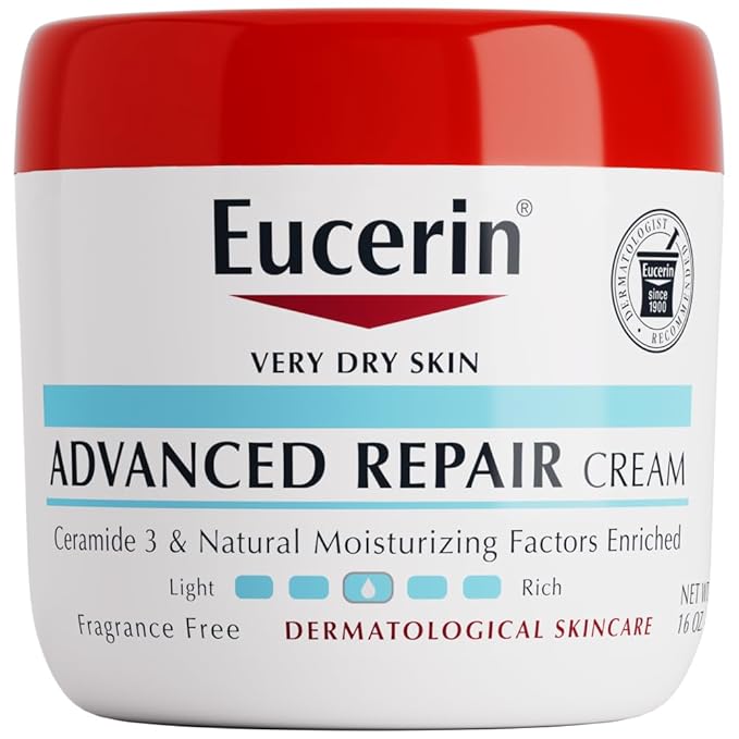 Eucerin Advanced Repair Body Cream for Very Dry Skin, Fragrance Free Daily Body Moisturizer, 16 Oz Jar