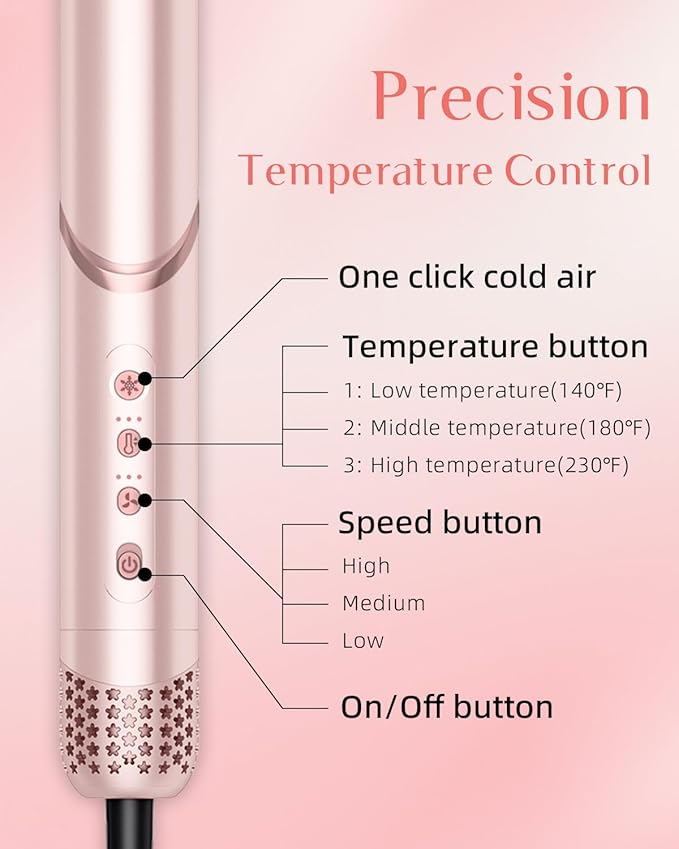RUCHA 5 in 1 Hot Air Styler, 110,000 RPM High Speed Blow Dryer Brush, Foldable air Curler for Hair, Negative Ion Hot Air Bursh for Frizz-Free Styling Fast Drying Curling Straightening Volumizing