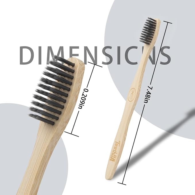 Bamboo Toothbrush Individually Sealed 10 Count, BPA-Free Soft Bristles Toothbrushes for Adults, Eco-Friendly, Natural Charcoal Wooden Toothbrush