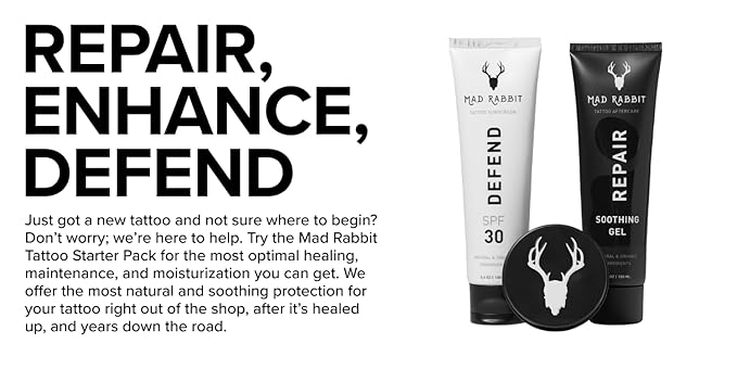 Tattoo Care Bundle Kit (3-Piece) Repair Soothing Gel, Enhance Balm & Defend SPF 30 Sunscreen - Full Coverage Tattoo Care Kit for New & Current Tattoos