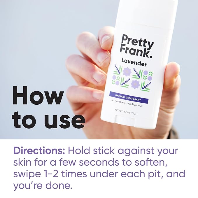 Pretty Frank Natural Aluminum-Free Deodorant Stick, Lavender (2-Pack) | All-Day Odor Control for Women & Men | Effective, Skin Soothing Formula with Safe, Organic Ingredients and Essential Oils