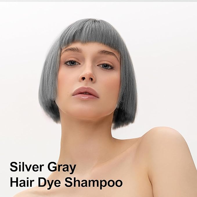 Silver Gray Hair Dye Shampoo 3 in 1, Long-lasting & Natual Hair Color Shampoo Lasting for 4 Weeks, Herbal Ingredients Natural Shampoo Hair Dye Effect in Minutes, Gifts for Men Women 500ml