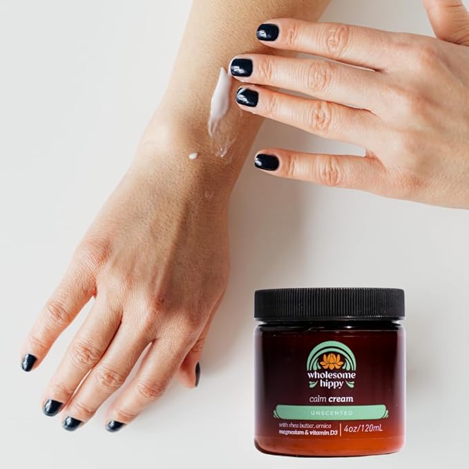 Wholesome Hippy Calm Cream – All Natural Body Butter with Magnesium, Vitamin D3, Shea, Arnica & Turmeric – Vegan Moisturizer for Sensitive Skin & Self-Care – 4oz