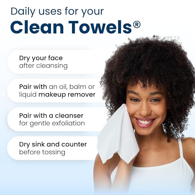 Clean Skin Club Clean Towels XL®, 100% USDA Biobased Face Towel, Disposable Face Towelette, Eczema Association Accepted, Makeup Remover Dry Wipes, Ultra Soft, 50 ct per pack, 2 Packs, 100 Ct Total