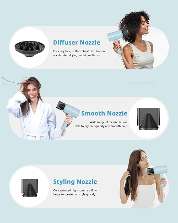 SHRATE Lightweight Ionic Hair Dryer with Diffuser - Powerful 1800W Blow Dryer for Fast Drying - Professional Low Noise Mini Hair Dryer for Travel, Gifts, Hair Styling