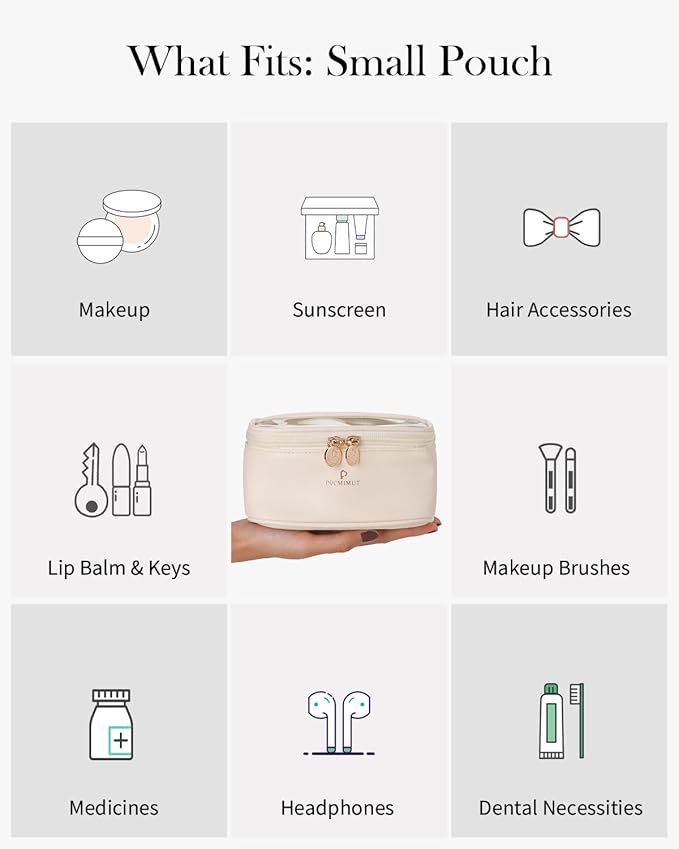 Pocmimut Makeup Bag,Graduation Teacher Gifts Birthday Gifts,Small Makeup Bag Travel Toiletry Bag Gifts Idea for Mom Teacher Sister Friends Girlfriend Bridesmaid,Beige