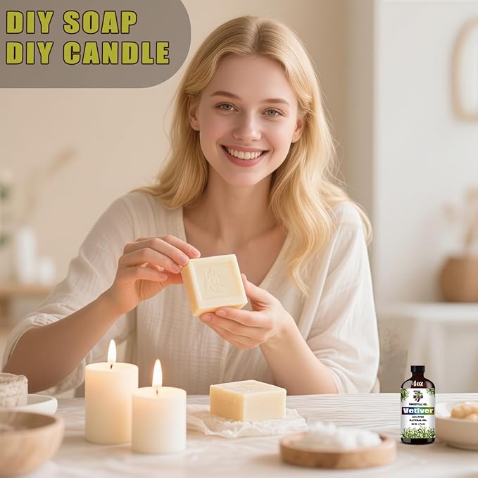 Vetiver Essential Oil (4 oz/120 ml) — Vetiver Oils for Aromatherapy, diffusers, humidifiers, Home fragrances, DIY Skincare, soap Making, DIY Candle Making, Relaxation, Yoga, and Meditation