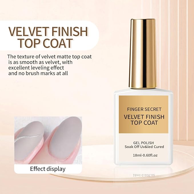 18ml/0.60floz Luxury Velvet Finish Matte Top Coat - Ultra-Smooth Gel Nail Polish Sealant with Golden-Grade Shine Lock, Matte Nail Art Essential for Salon-Quality DIY at Home.